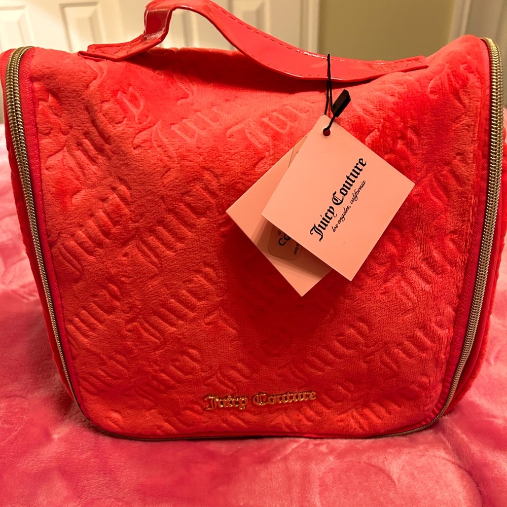 NWT JUICY COUTURE Velour Hanging Travel Bag (bright watermelon color)